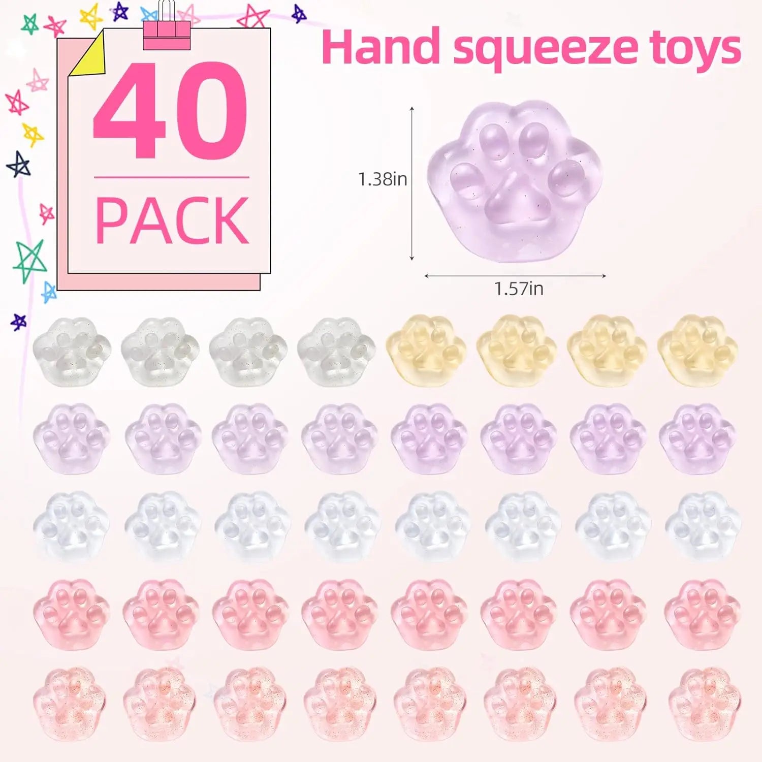 40-Pack Mini Cat Paw Mochi Squishies — Kawaii Anxiety Toys for Kids