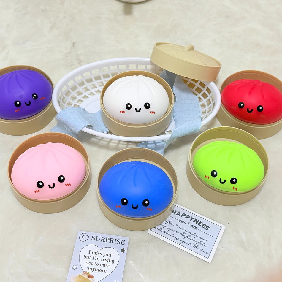 11 Styles Giant Dumpling Squeeze Toy with Bamboo Steamer