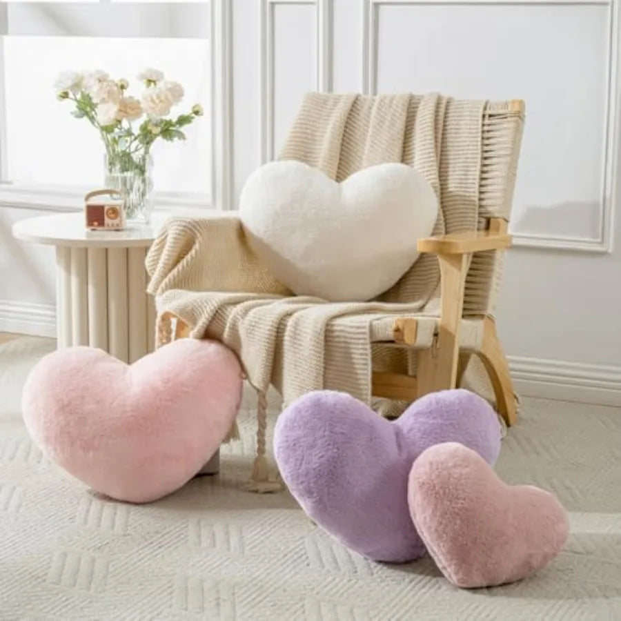 Heart-Shaped Faux Rabbit Fur Throw Pillow