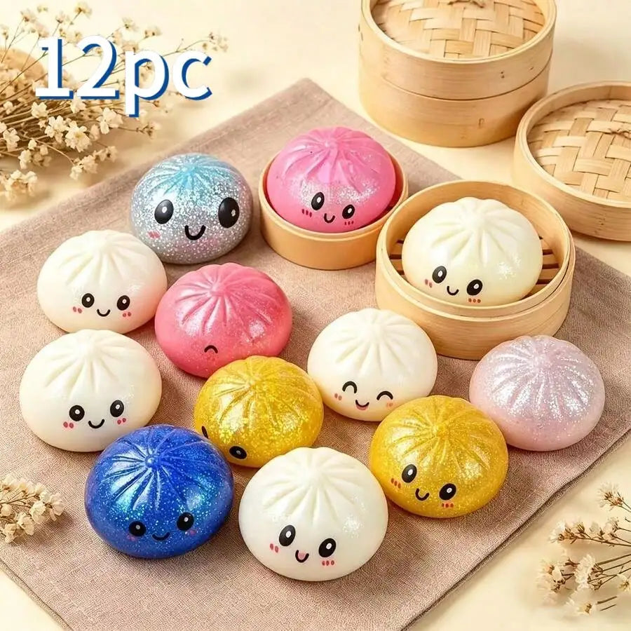 Handmade Dumpling Squishy 2-Pack with Bamboo Steamer Case