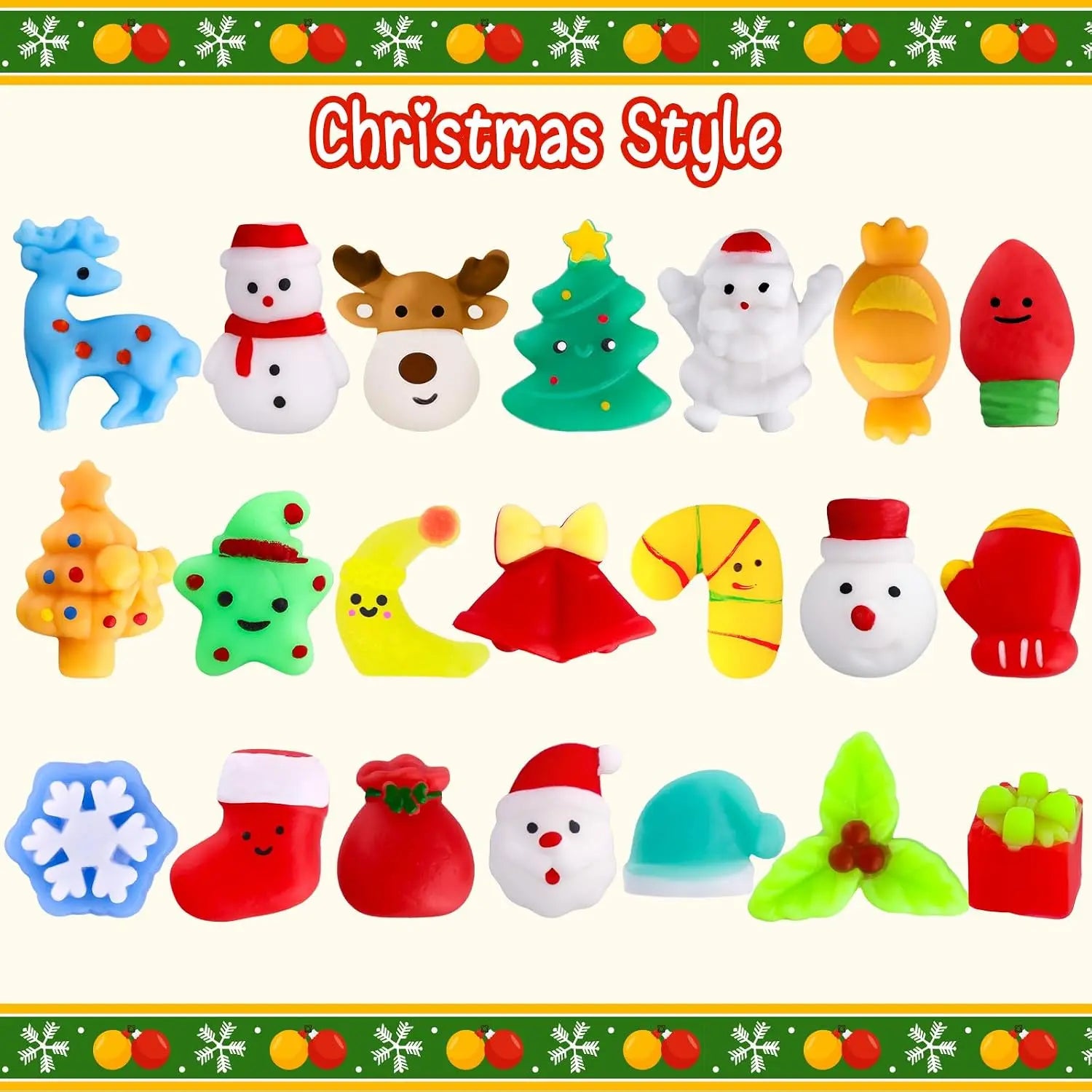 42-Pack Christmas Squishies Stocking Stuffers — Mochi Fidget Bulk Set