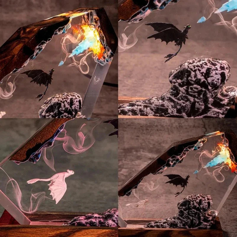 Epoxy Resin Dragon Figurine Set - Black & White Table Centerpiece