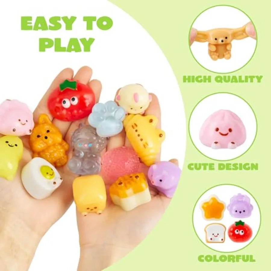 24-Pack Kawaii Taba Squishy Toy Keychains — Animal and Food Fidget Set