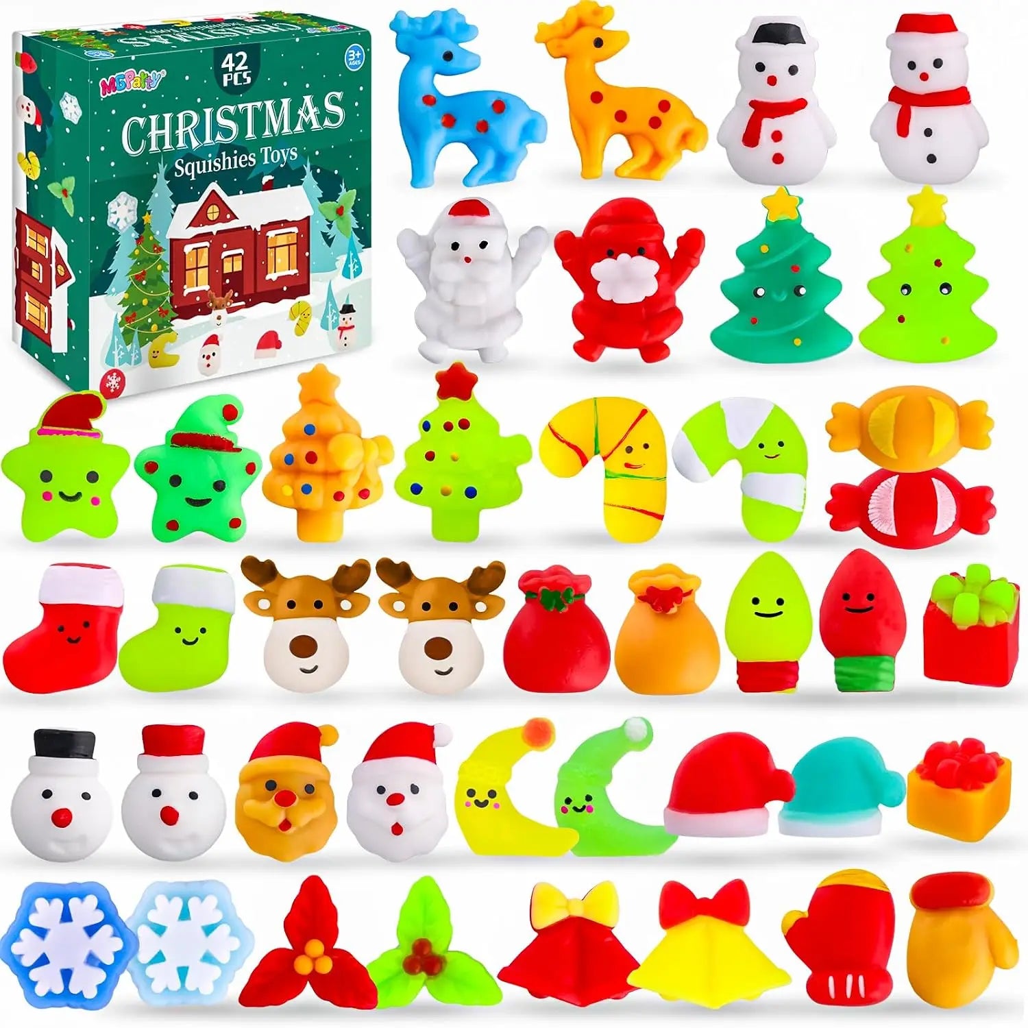 42-Pack Christmas Squishies Stocking Stuffers — Mochi Fidget Bulk Set