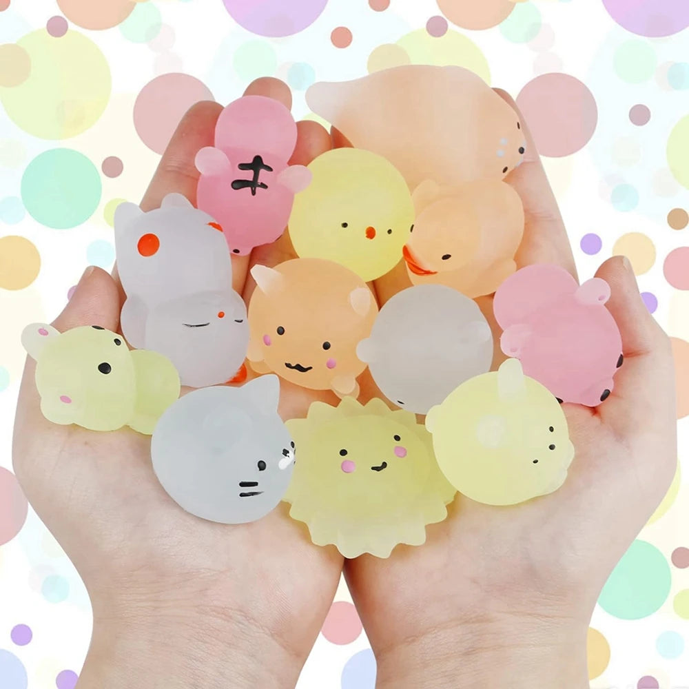 Glow in the Dark Kawaii Animal Mochi Squishies 12 or 36 Pack
