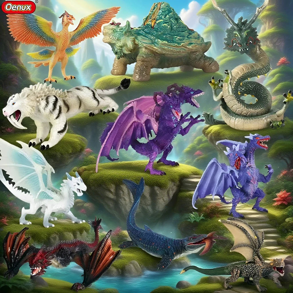 Mythical Dinosaur & White Tiger Figure Set