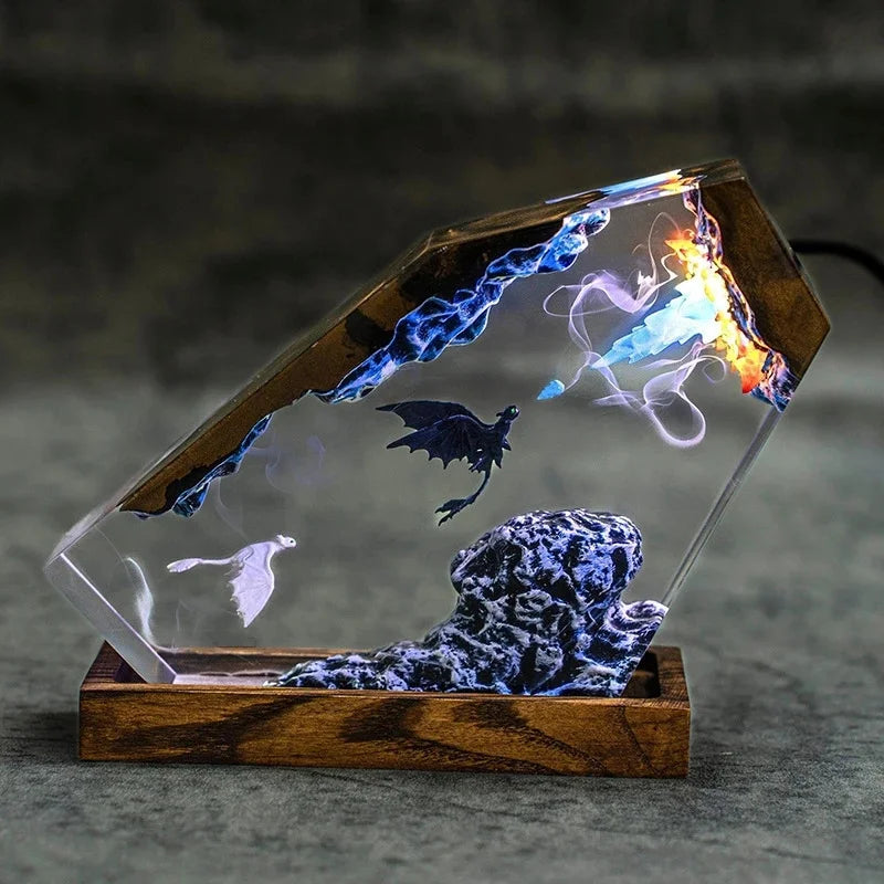 Epoxy Resin Dragon Figurine Set - Black & White Table Centerpiece