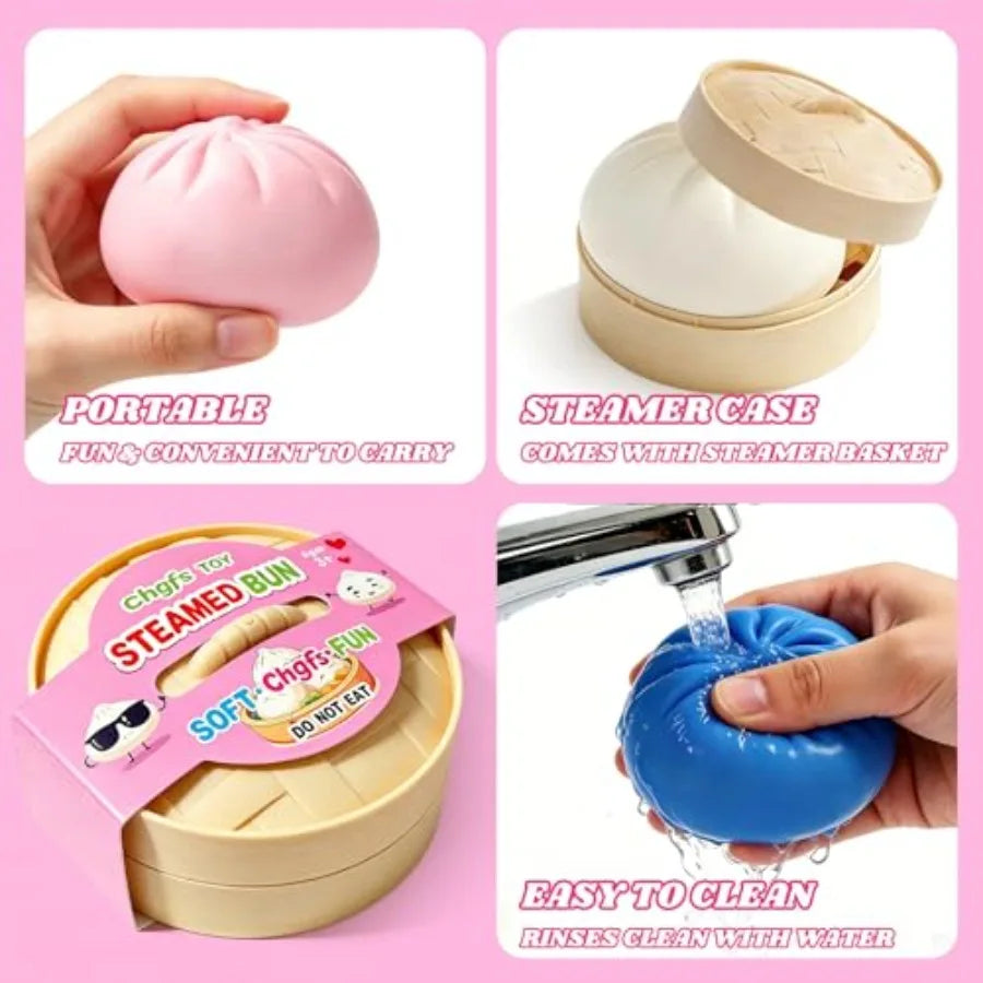 Colorful Dumpling Squishies 3.4" — Sensory Fidget Toy with Steamer