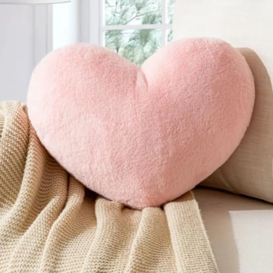 Heart-Shaped Faux Rabbit Fur Throw Pillow