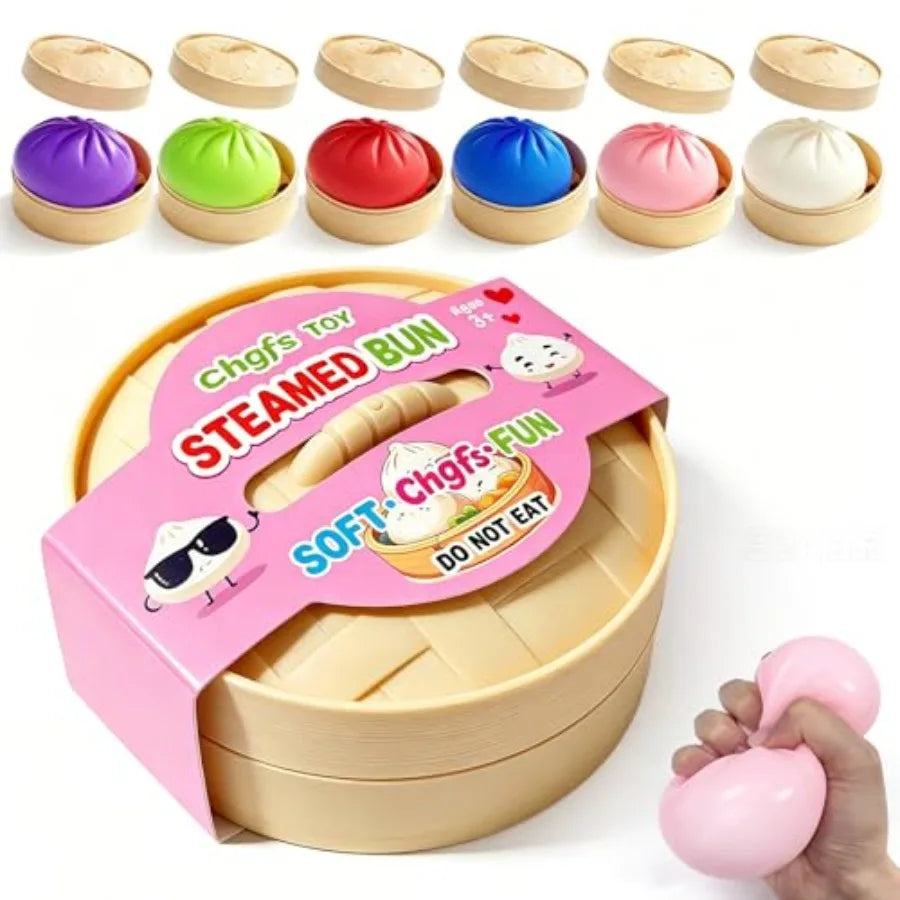 Colorful Dumpling Squishies 3.4" — Sensory Fidget Toy with Steamer