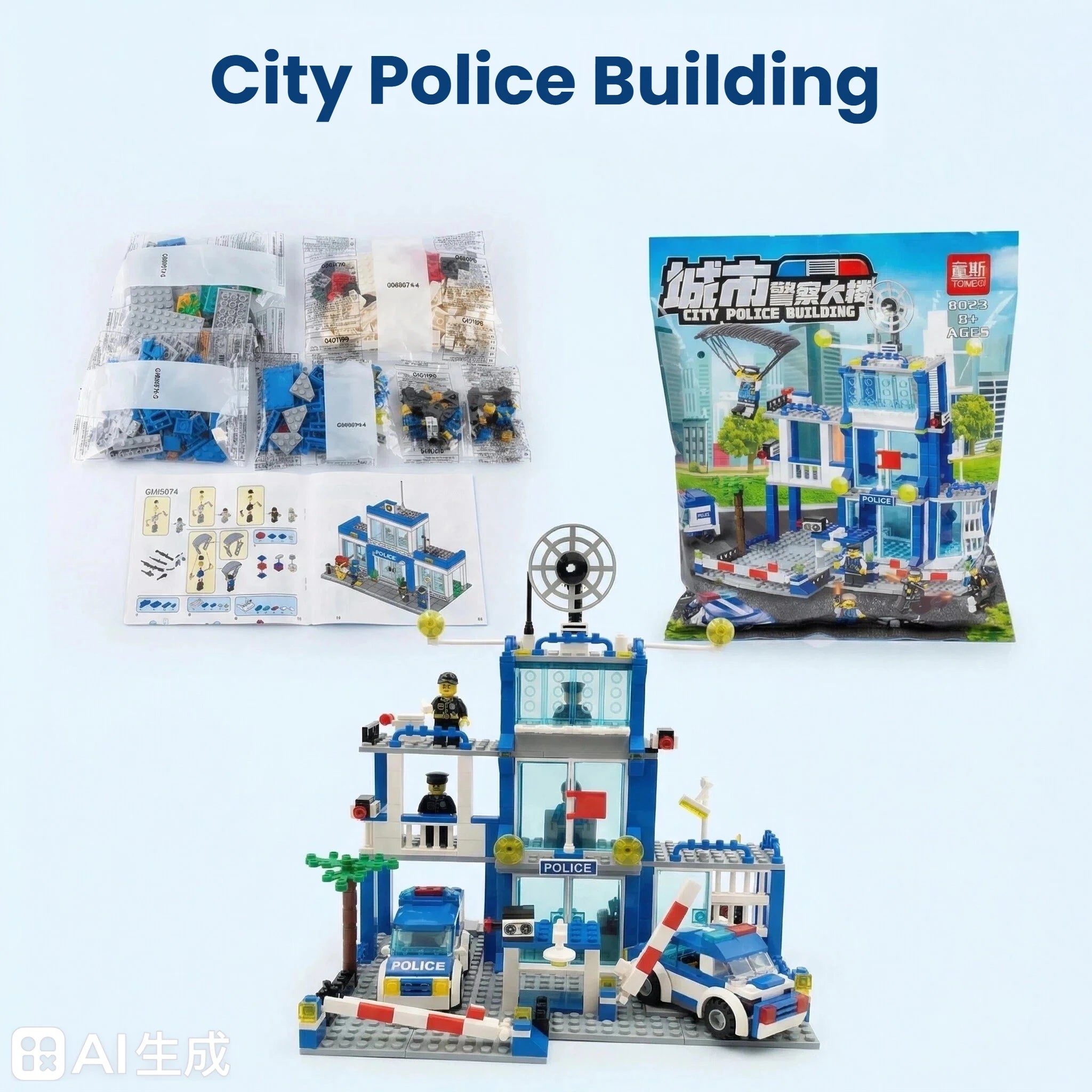 City Police Station Building Block Set Children's Educational Toys DIY Assembly Creative Small Particle Blocks Boys' Gift