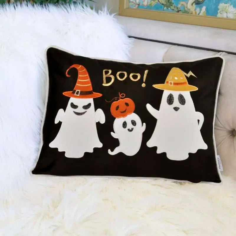 Halloween Ghost Velvet Throw Pillow Set