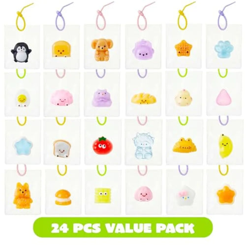 24-Pack Kawaii Taba Squishy Toy Keychains — Animal and Food Fidget Set