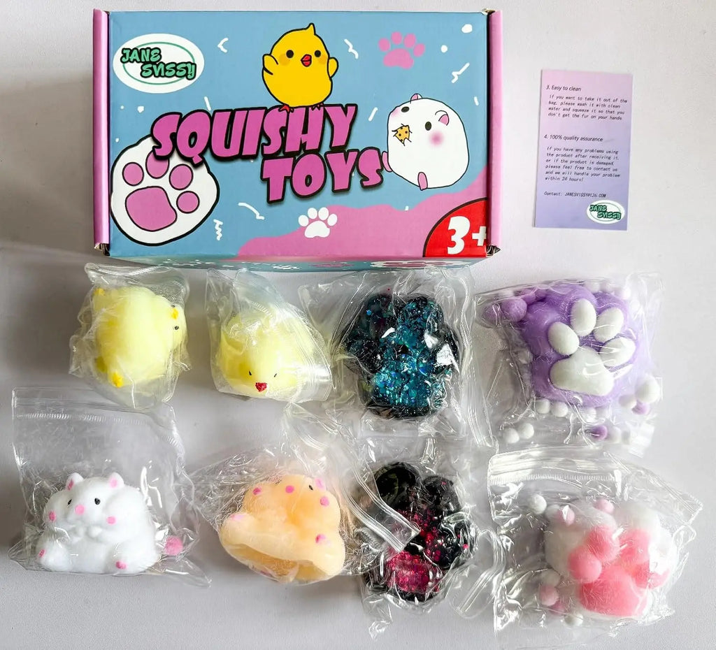Taba Squishy Toys Pack — Cat Paws Chick Hamster Fidget Set for Kids