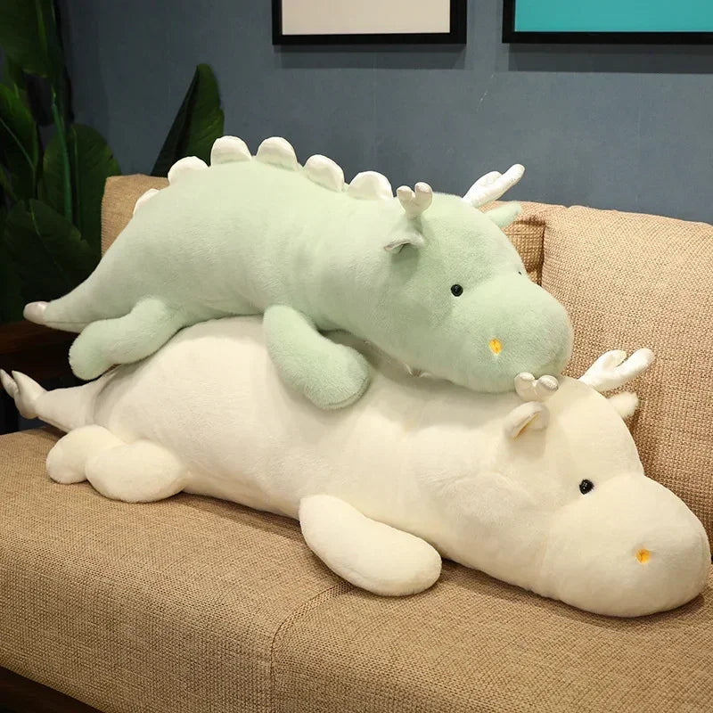 Large White Dragon Plush Toy - Kawaii Stuffed Dinosaur