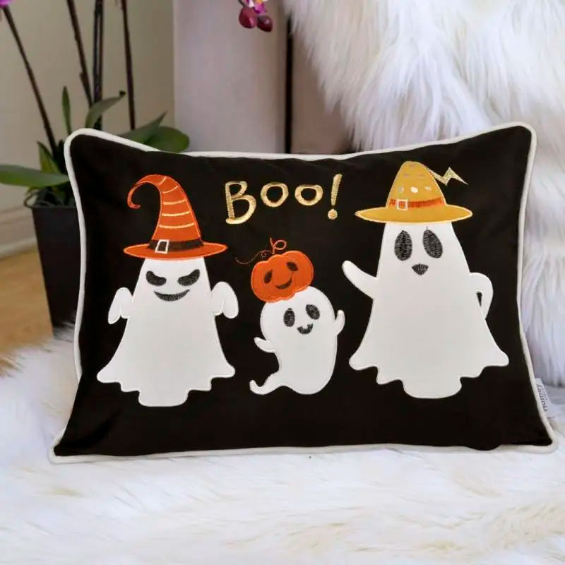 Halloween Ghost Velvet Throw Pillow Set