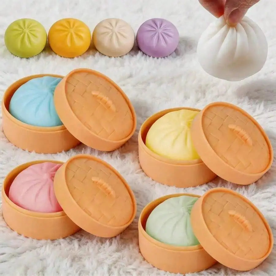Handmade Dumpling Squishy 2-Pack with Bamboo Steamer Case