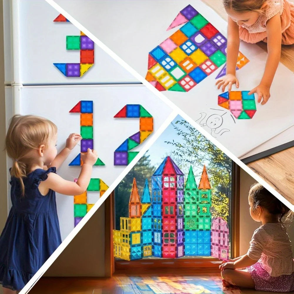 JOYFY 110/66/50 PCS Magnetic Building Tile 3D Magnet Tiles with Vehicle Construction Blocks Set for Kids Birthday Chirstmas Gift