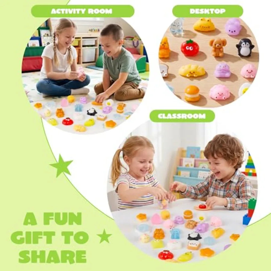 24-Pack Kawaii Taba Squishy Toy Keychains — Animal and Food Fidget Set