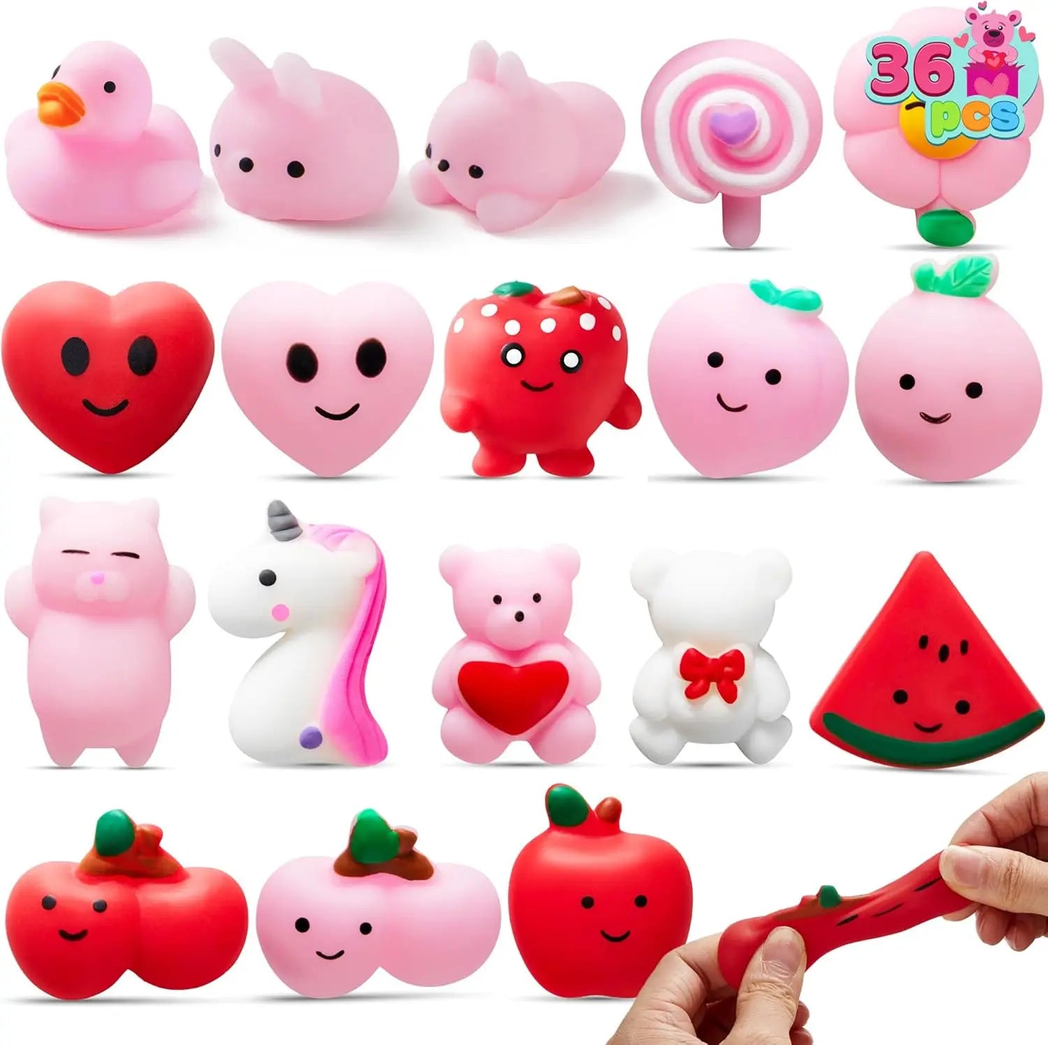36-Pack Valentine's Day Mochi Squishy Toys — Stress Relief Party Favors