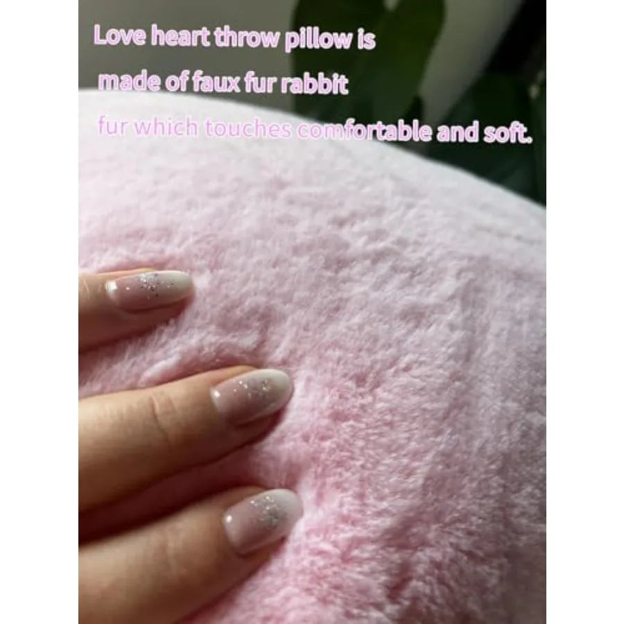 Heart-Shaped Faux Rabbit Fur Throw Pillow