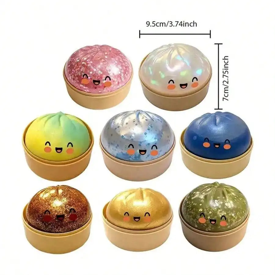 Realistic Giant Dumpling Squeeze Toy with Bamboo Steamer — TPR Dough Ball