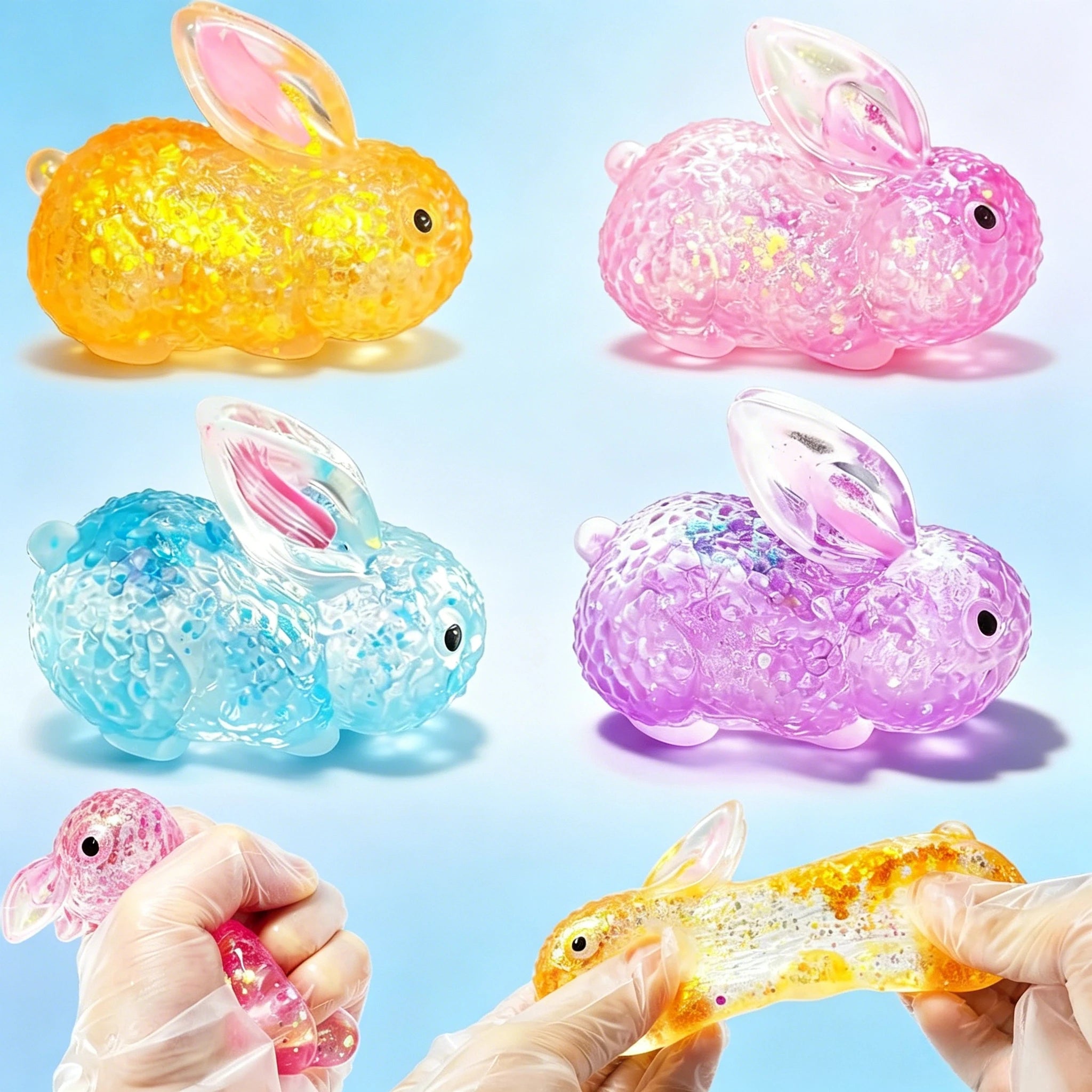 Glitter Clear Squishy Rabbit Fidget Toy — Sparkle Bunny Stress Relief