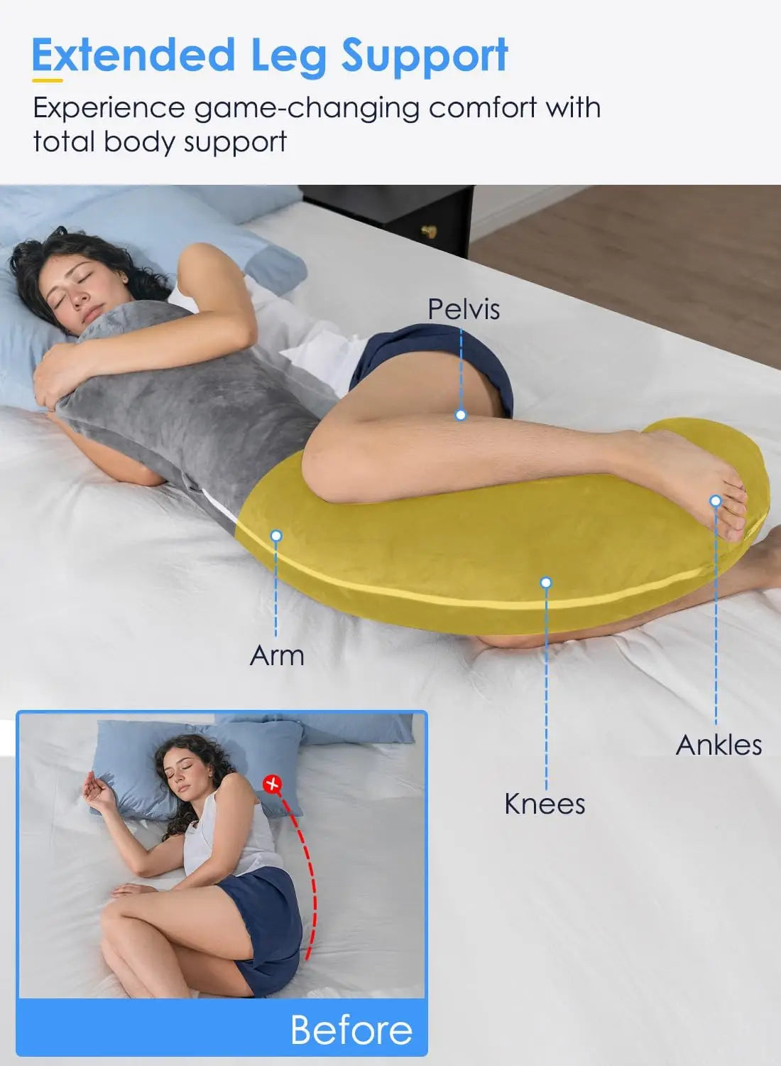 S-Shaped Hug Pillow for Side Sleepers