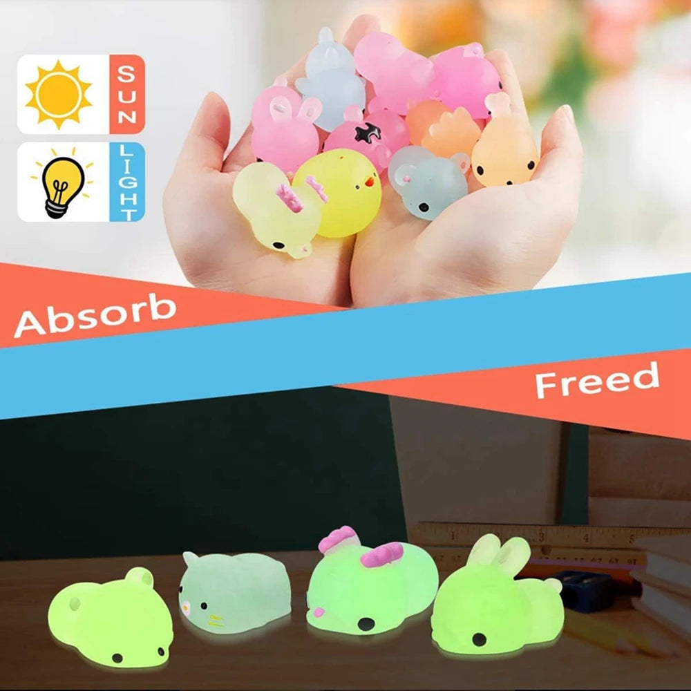 Glow in the Dark Kawaii Animal Mochi Squishies 12 or 36 Pack