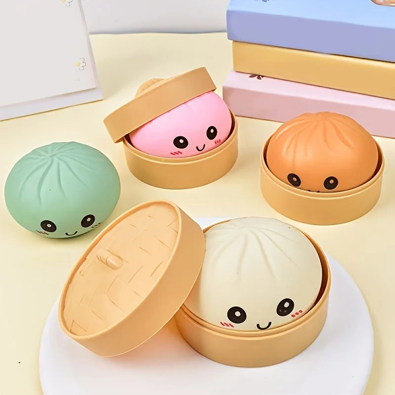 3-Pack Steamed Bread Dough Ball Squishy — Random Color Dumpling Set