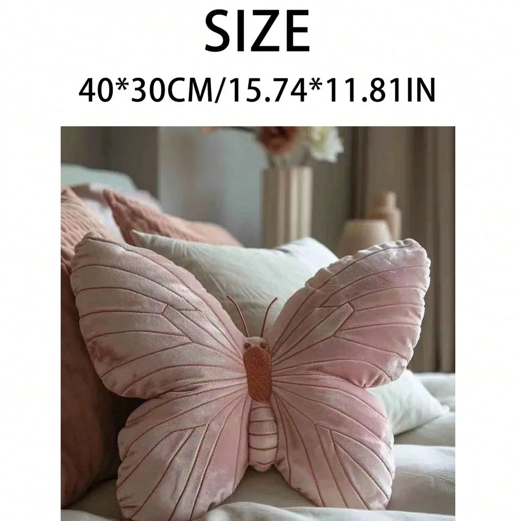 Velvet Pink Butterfly Throw Pillow
