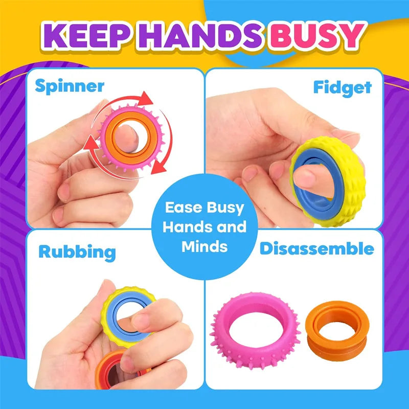 Fidget Rings Sensory Spinner Toy Set — 1/3/6/12 Pack for Kids & Adults