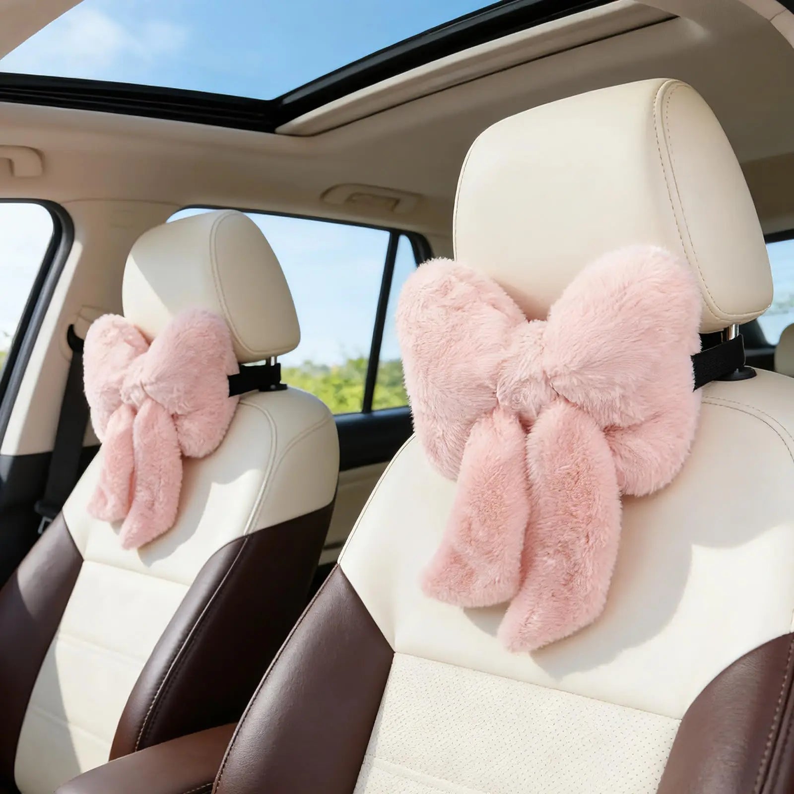 Pink Bow Car Headrest Pillow Set (2-Pack)