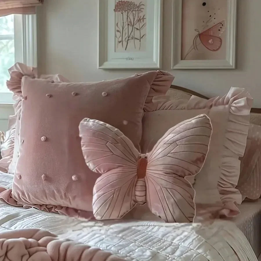Velvet Pink Butterfly Throw Pillow