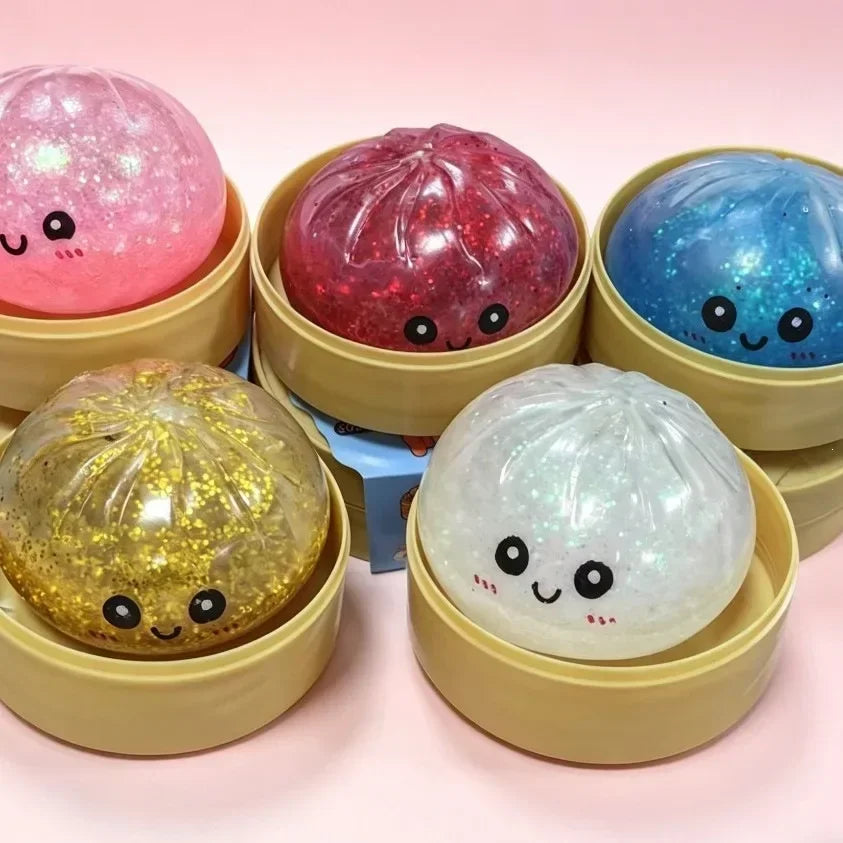 1-Piece Glitter Dumpling Squishy with Box — Stress Relief Birthday Gift