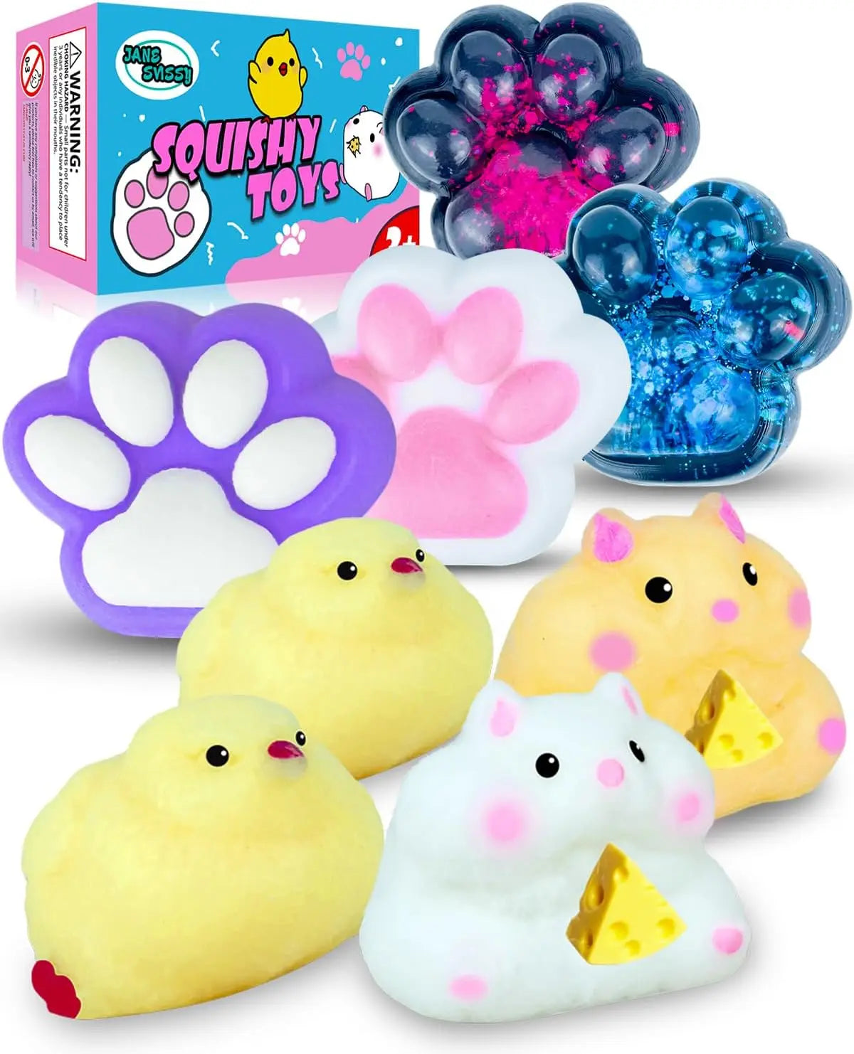 Taba Squishy Toys Pack — Cat Paws Chick Hamster Fidget Set for Kids