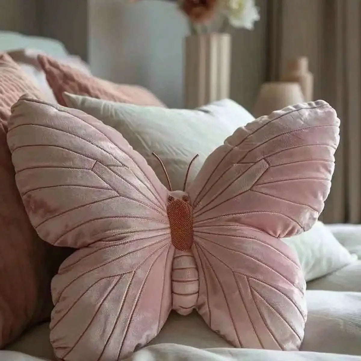 Velvet Pink Butterfly Throw Pillow