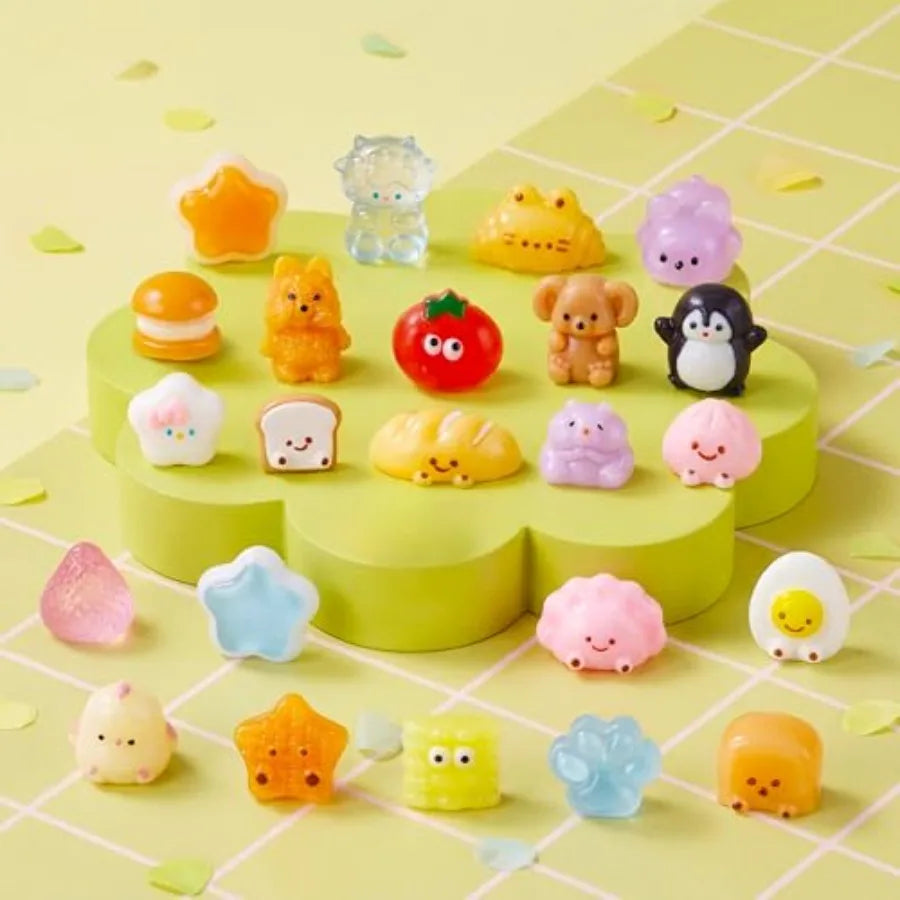 24-Pack Kawaii Taba Squishy Toy Keychains — Animal and Food Fidget Set