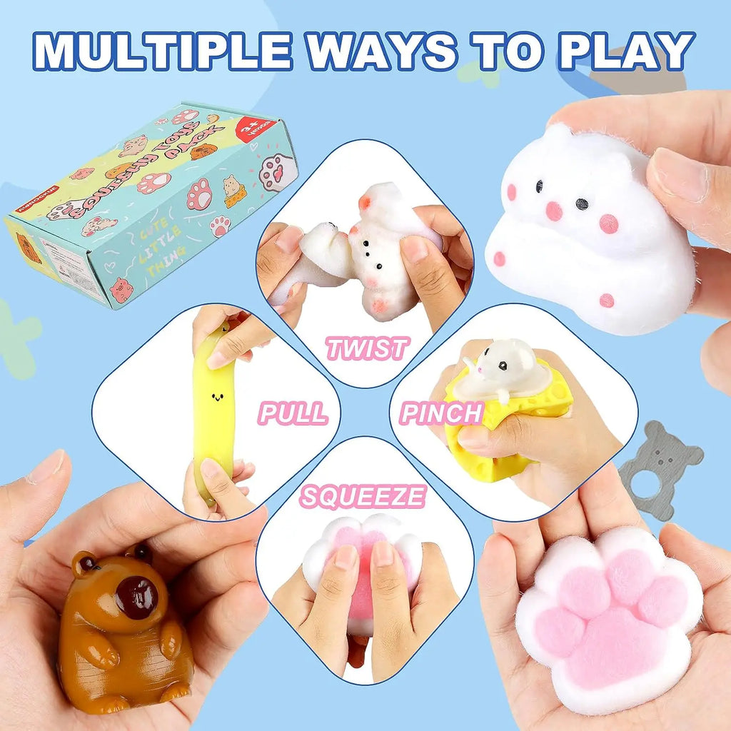 Taba Squishy Toys Kit 12-Pack — Fufu Paw Hamster Chick Dog Bear Set