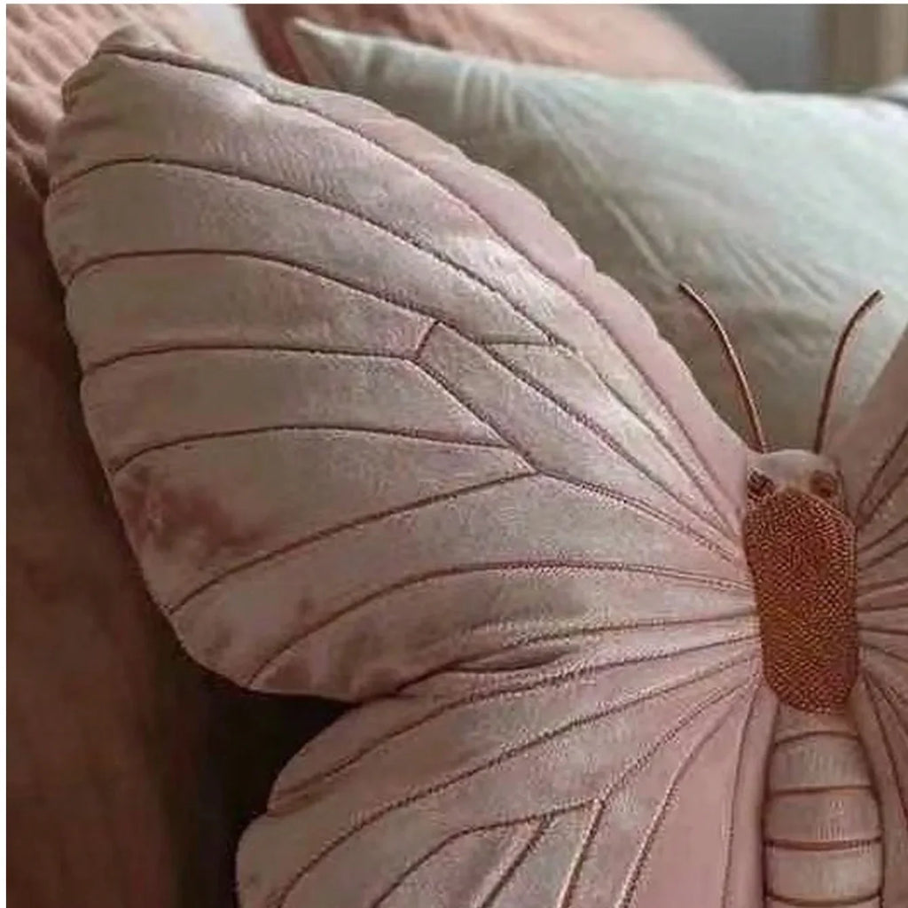 Velvet Pink Butterfly Throw Pillow