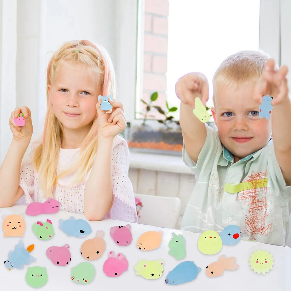 Glow in the Dark Kawaii Animal Mochi Squishies 12 or 36 Pack