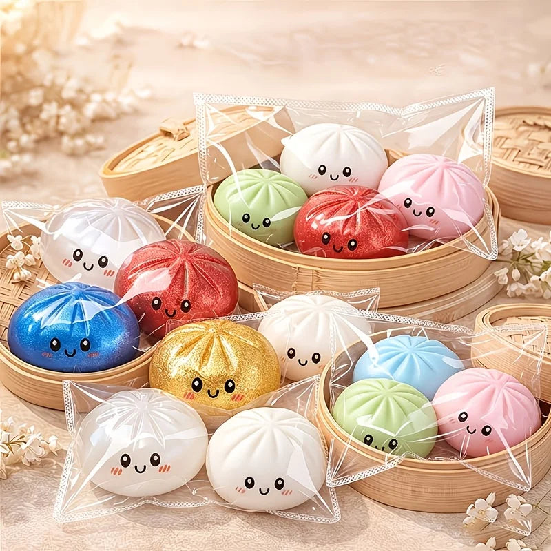 3-Pack Steamed Bread Dough Ball Squishy — Random Color Dumpling Set