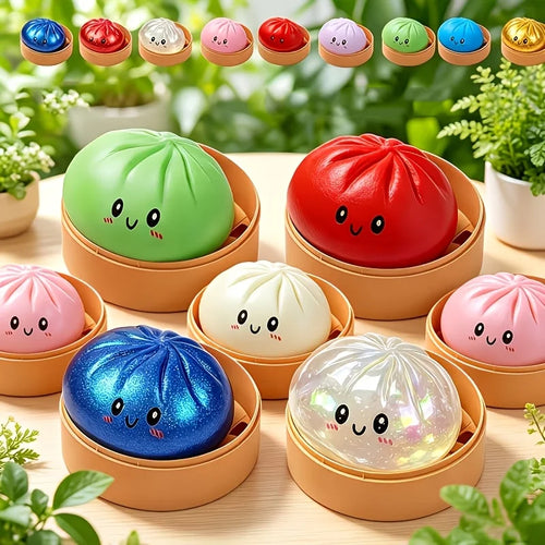 3-Pack Steamed Bread Dough Ball Squishy — Random Color Dumpling Set