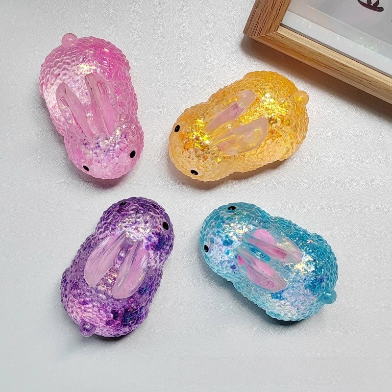Glitter Clear Squishy Rabbit Fidget Toy — Sparkle Bunny Stress Relief