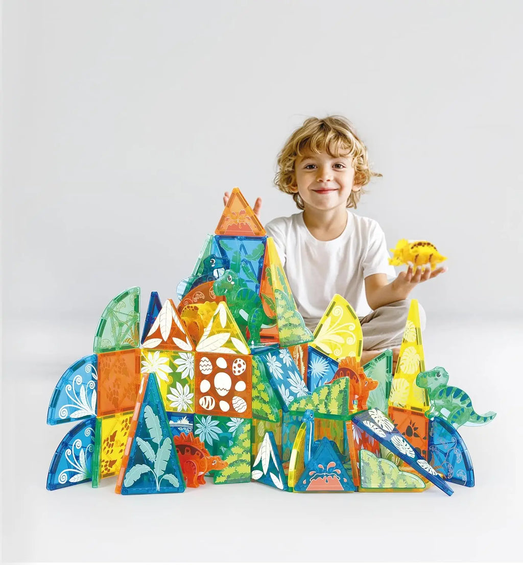 106 PCS Dinosaur Magnetic Tiles Set,Magnet Building Blocks Dino World Toys,TEM AUTHENTICATED,Magnet Tiles Animals for Toddlers B