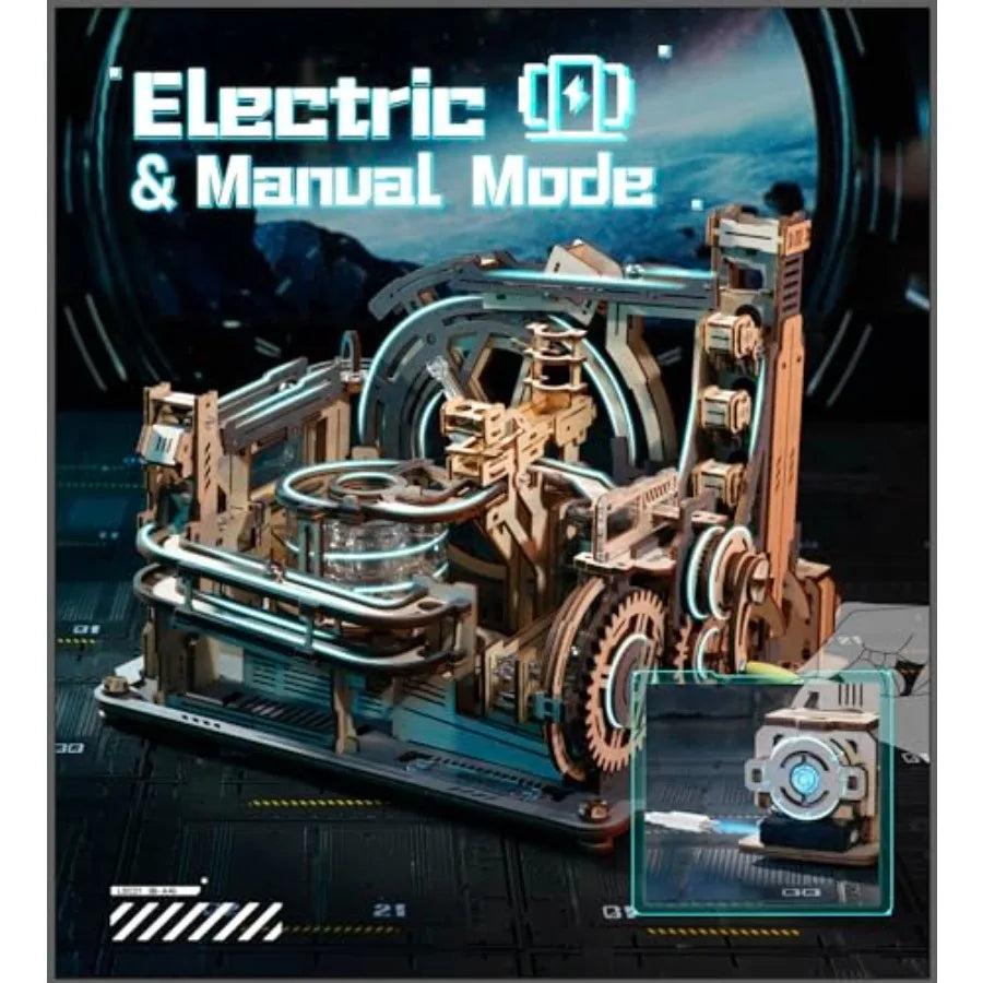 Motorized Wooden Puzzles for Adults - 3D Puzzles for Adults LGC01 Marble Spaceport - Wooden Marble Run Model to Build - Space/S