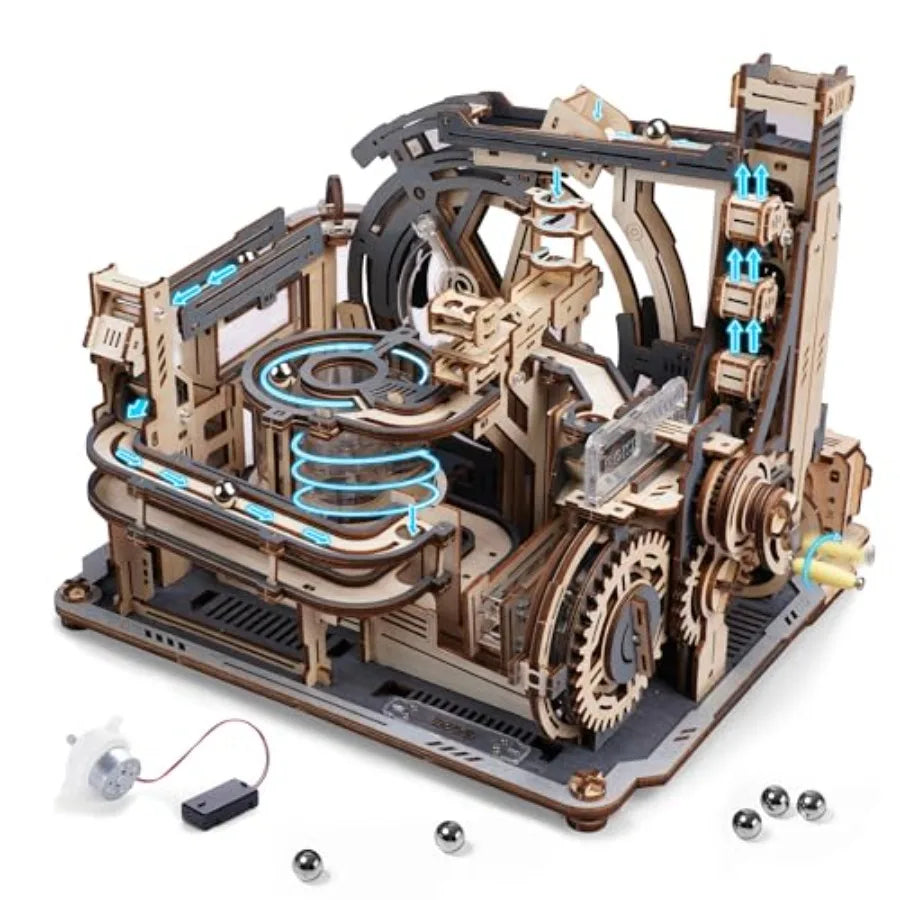 Motorized Wooden Puzzles for Adults - 3D Puzzles for Adults LGC01 Marble Spaceport - Wooden Marble Run Model to Build - Space/S