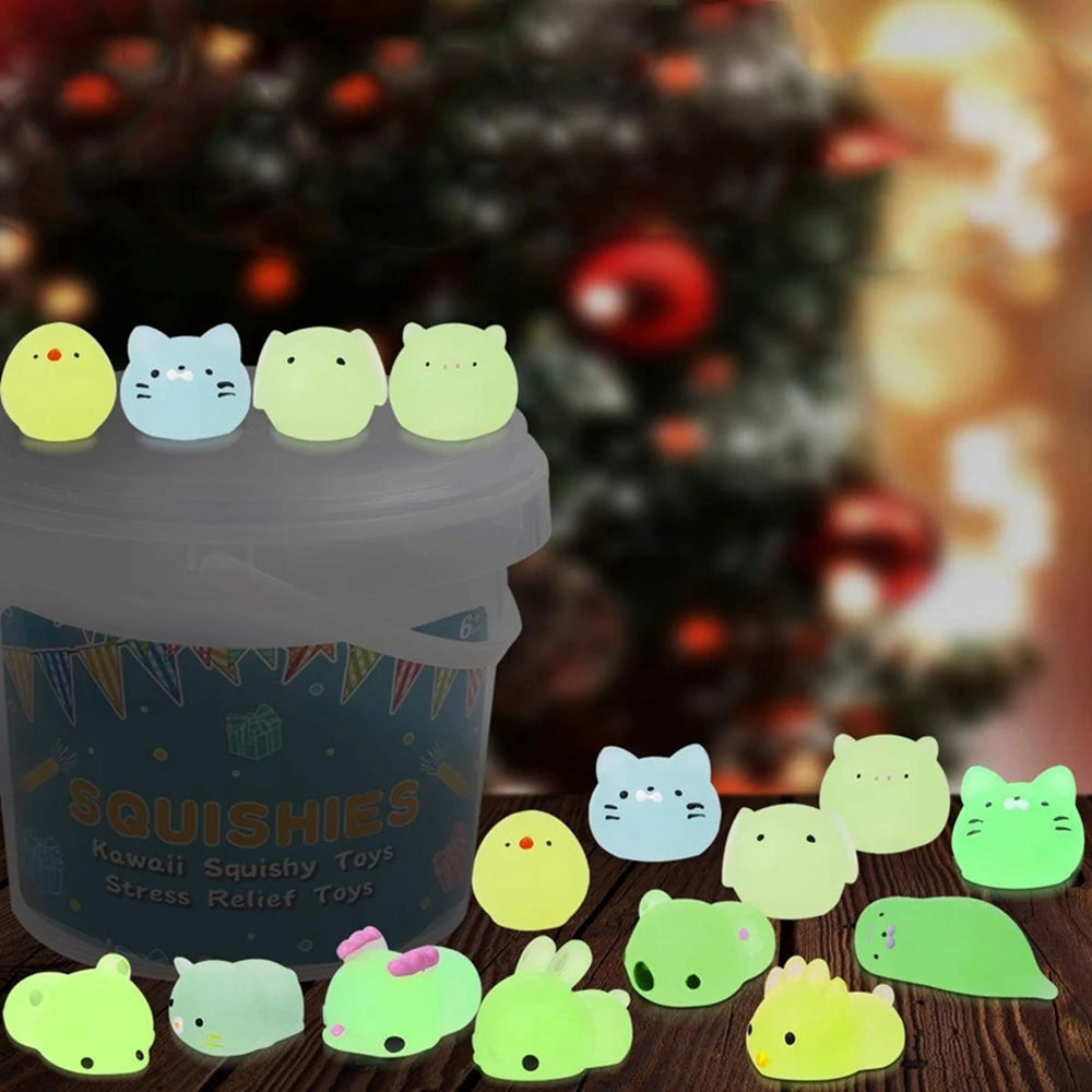 Glow in the Dark Kawaii Animal Mochi Squishies 12 or 36 Pack