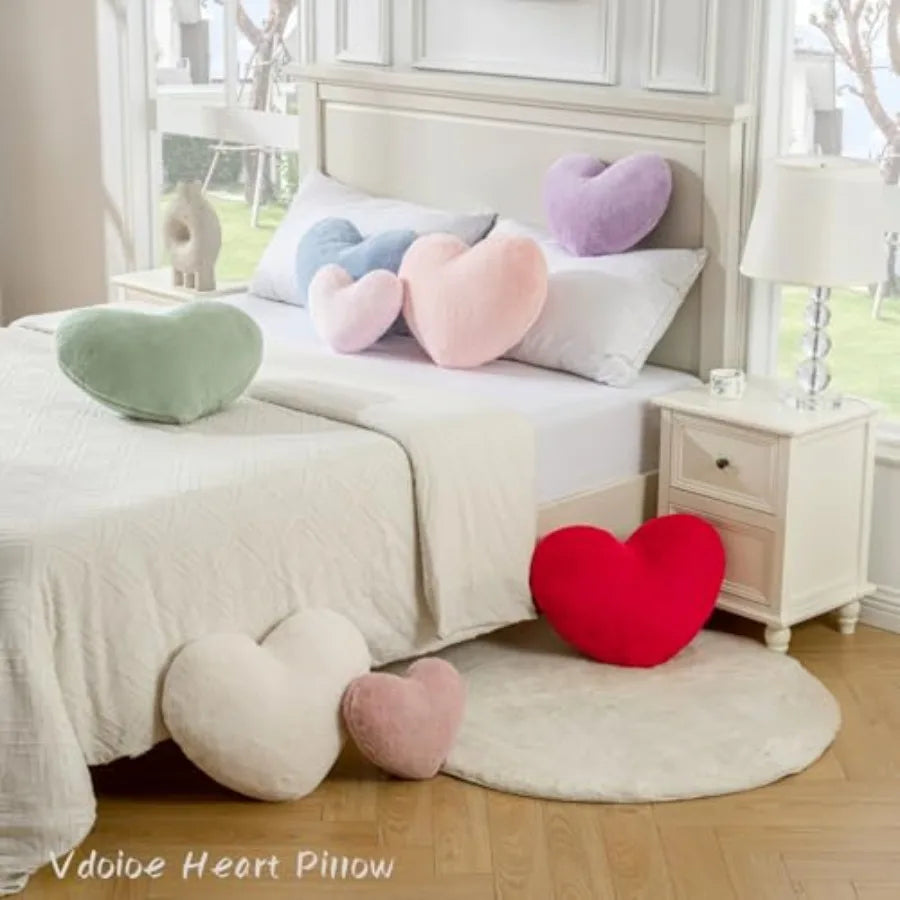 Heart-Shaped Faux Rabbit Fur Throw Pillow