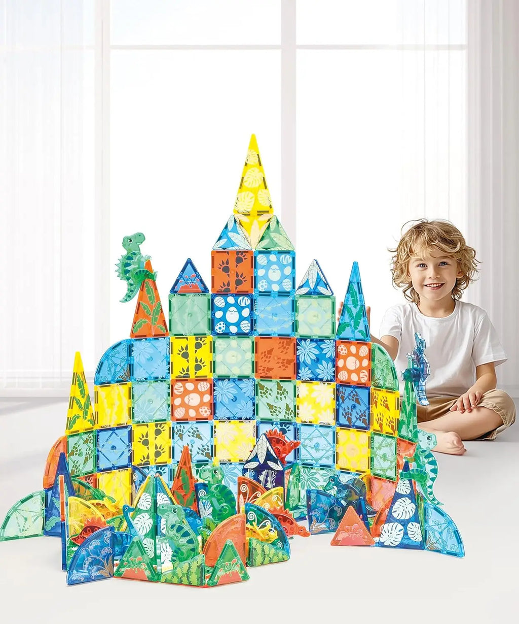 106 PCS Dinosaur Magnetic Tiles Set,Magnet Building Blocks Dino World Toys,TEM AUTHENTICATED,Magnet Tiles Animals for Toddlers B